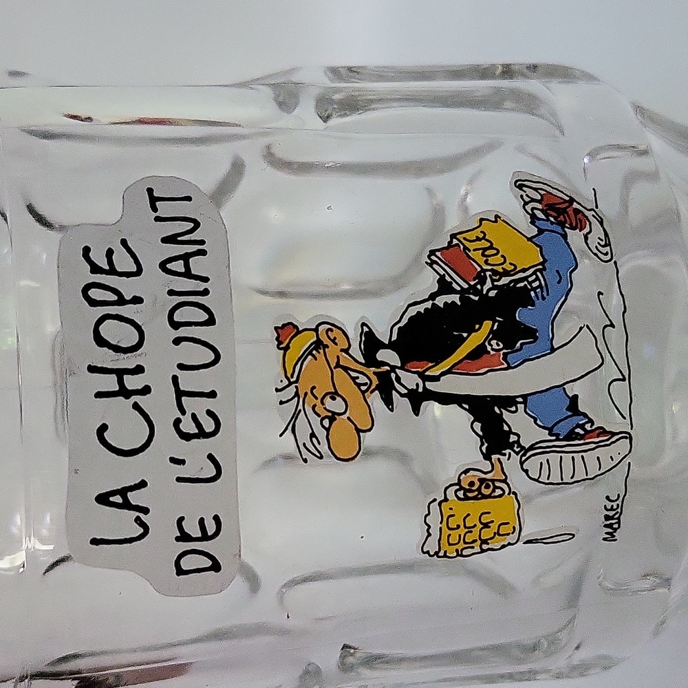 1989 Beer Mug La Chope De L'Etudiant 20oz. Clear Glass By Rasta